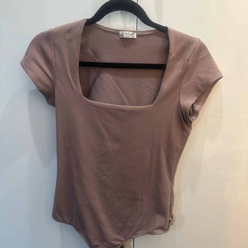 Free People Mauve Square Neck Bodysuit
